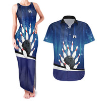Custom Galaxy Bowling Couples Matching Tank Maxi Dress and Hawaiian Shirt with Striking Pins and Ball Design - Wonder Print Shop