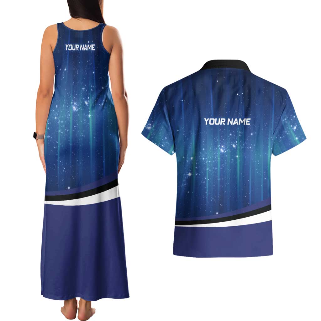 Custom Galaxy Bowling Couples Matching Tank Maxi Dress and Hawaiian Shirt with Striking Pins and Ball Design - Wonder Print Shop