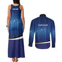 Custom Galaxy Bowling Couples Matching Tank Maxi Dress and Long Sleeve Button Shirt with Striking Pins and Ball Design - Wonder Print Shop