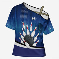Custom Galaxy Bowling Cross Shoulder Shirt with Striking Pins and Ball Design - Wonder Print Shop