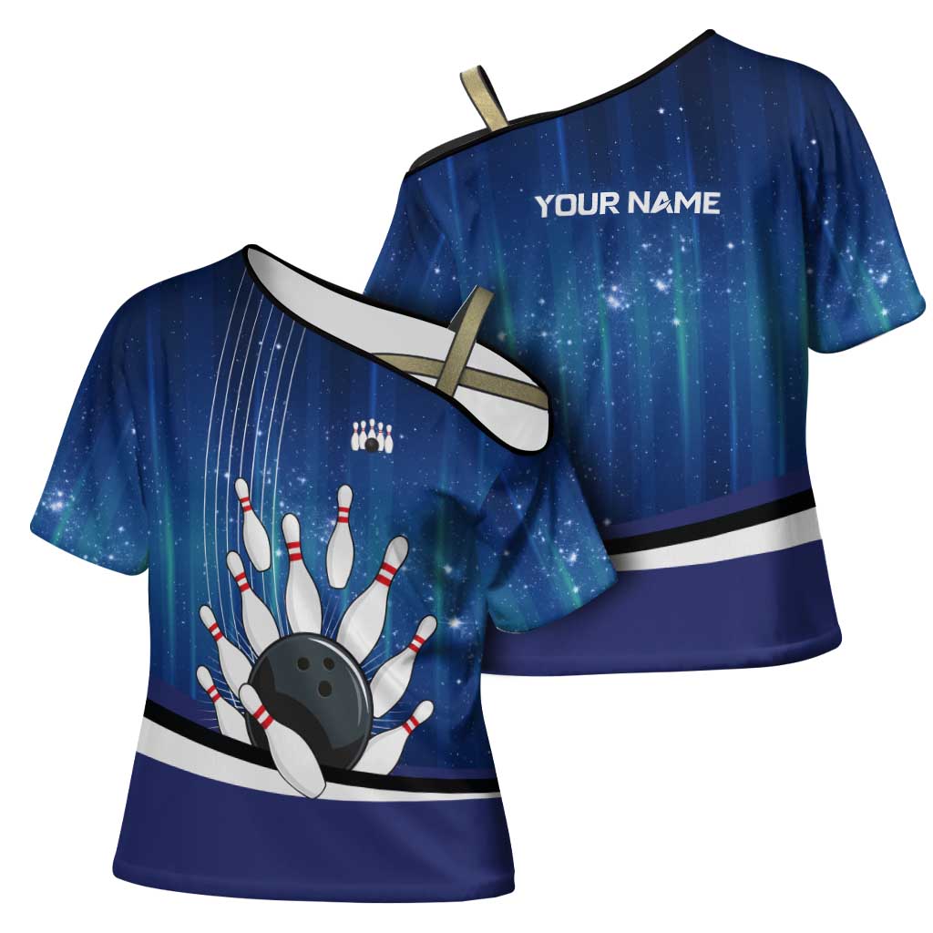 Custom Galaxy Bowling Cross Shoulder Shirt with Striking Pins and Ball Design - Wonder Print Shop