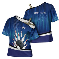 Custom Galaxy Bowling Cross Shoulder Shirt with Striking Pins and Ball Design - Wonder Print Shop