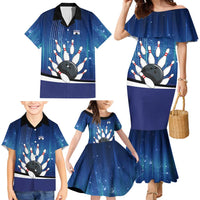 Custom Galaxy Bowling Family Matching Mermaid Dress and Hawaiian Shirt with Striking Pins and Ball Design - Wonder Print Shop