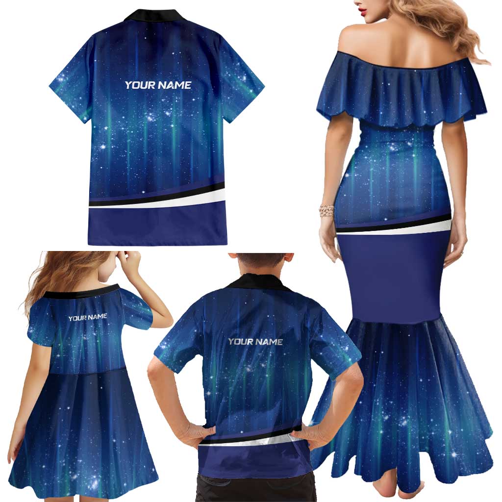 Custom Galaxy Bowling Family Matching Mermaid Dress and Hawaiian Shirt with Striking Pins and Ball Design - Wonder Print Shop