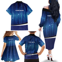 Custom Galaxy Bowling Family Matching Off The Shoulder Long Sleeve Dress and Hawaiian Shirt with Striking Pins and Ball Design - Wonder Print Shop