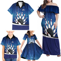 Custom Galaxy Bowling Family Matching Off Shoulder Maxi Dress and Hawaiian Shirt with Striking Pins and Ball Design - Wonder Print Shop