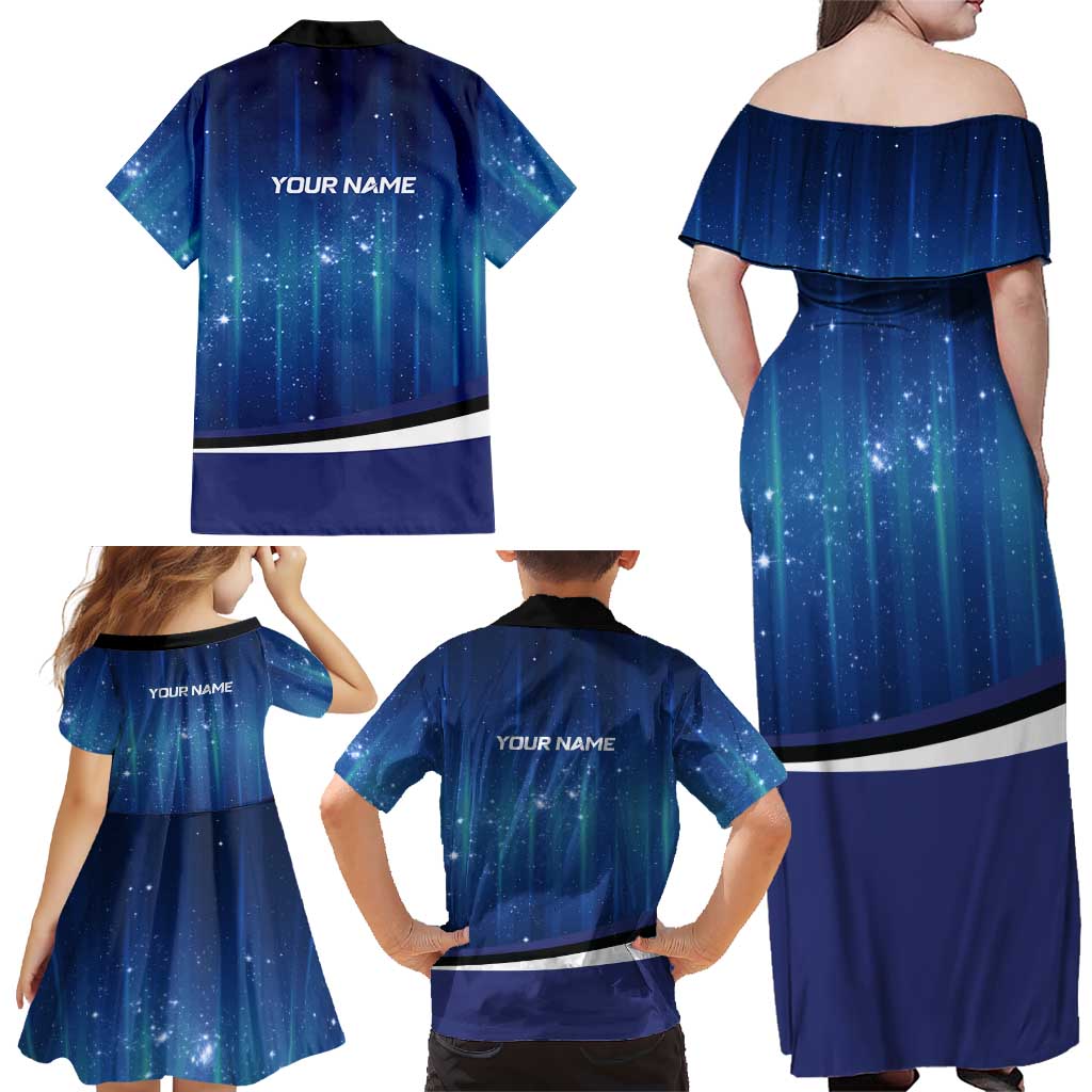 Custom Galaxy Bowling Family Matching Off Shoulder Maxi Dress and Hawaiian Shirt with Striking Pins and Ball Design - Wonder Print Shop
