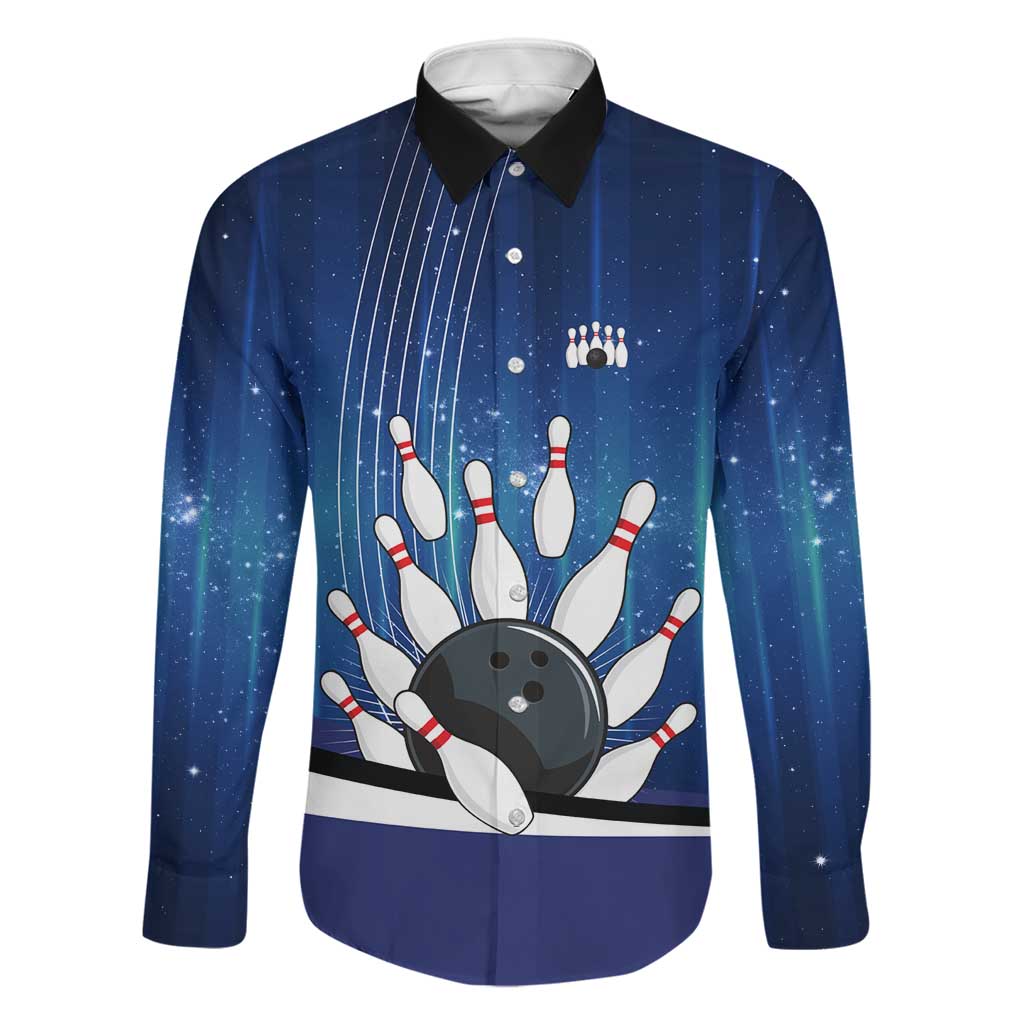Custom Galaxy Bowling Family Matching Off Shoulder Short Dress and Hawaiian Shirt with Striking Pins and Ball Design - Wonder Print Shop