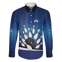 Custom Galaxy Bowling Family Matching Off Shoulder Short Dress and Hawaiian Shirt with Striking Pins and Ball Design - Wonder Print Shop