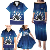 Custom Galaxy Bowling Family Matching Puletasi and Hawaiian Shirt with Striking Pins and Ball Design - Wonder Print Shop