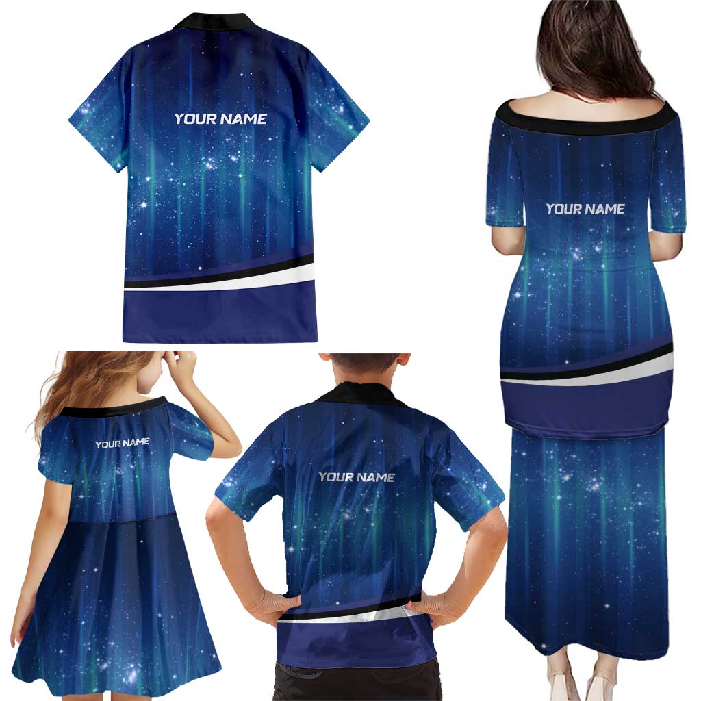Custom Galaxy Bowling Family Matching Puletasi and Hawaiian Shirt with Striking Pins and Ball Design - Wonder Print Shop