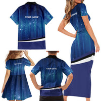 Custom Galaxy Bowling Family Matching Short Sleeve Bodycon Dress and Hawaiian Shirt with Striking Pins and Ball Design - Wonder Print Shop