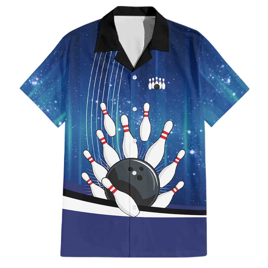 Custom Galaxy Bowling Family Matching Short Sleeve Bodycon Dress and Hawaiian Shirt with Striking Pins and Ball Design - Wonder Print Shop