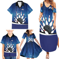 Custom Galaxy Bowling Family Matching Summer Maxi Dress and Hawaiian Shirt with Striking Pins and Ball Design - Wonder Print Shop