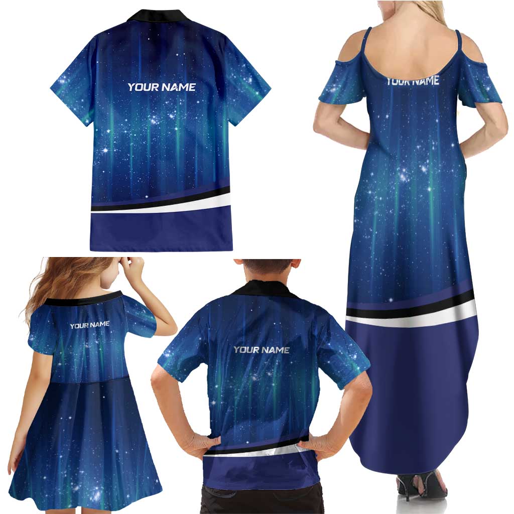 Custom Galaxy Bowling Family Matching Summer Maxi Dress and Hawaiian Shirt with Striking Pins and Ball Design - Wonder Print Shop