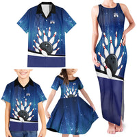 Custom Galaxy Bowling Family Matching Tank Maxi Dress and Hawaiian Shirt with Striking Pins and Ball Design - Wonder Print Shop