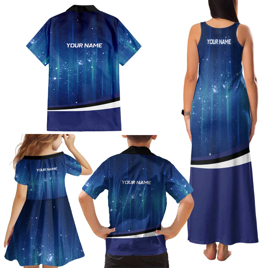 Custom Galaxy Bowling Family Matching Tank Maxi Dress and Hawaiian Shirt with Striking Pins and Ball Design - Wonder Print Shop