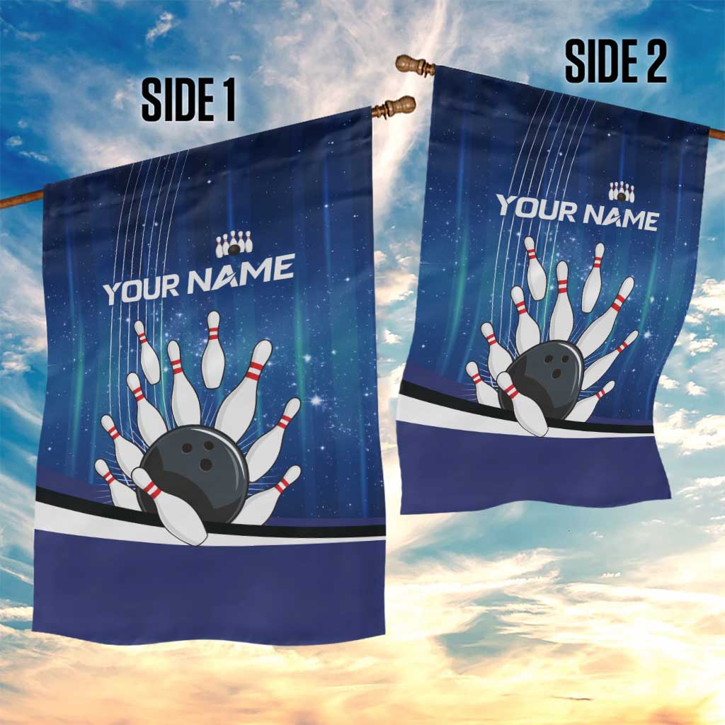 Custom Galaxy Bowling Garden Flag with Striking Pins and Ball Design - Wonder Print Shop