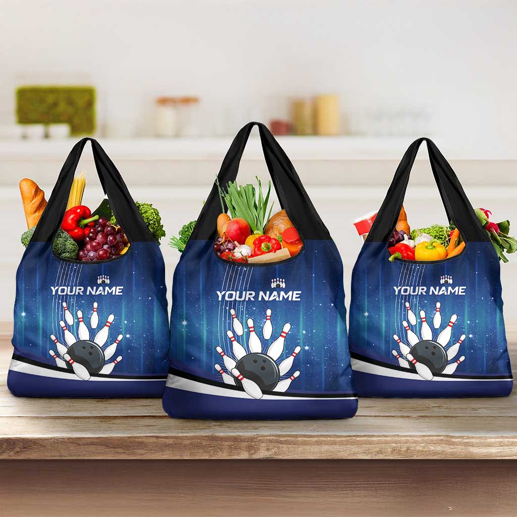Custom Galaxy Bowling Grocery Bag with Striking Pins and Ball Design - Wonder Print Shop