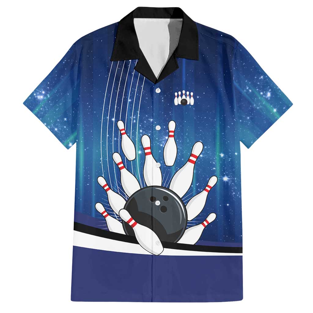 Custom Galaxy Bowling Hawaiian Shirt with Striking Pins and Ball Design - Wonder Print Shop