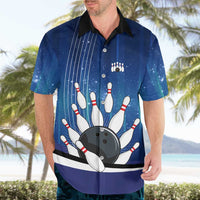 Custom Galaxy Bowling Hawaiian Shirt with Striking Pins and Ball Design - Wonder Print Shop