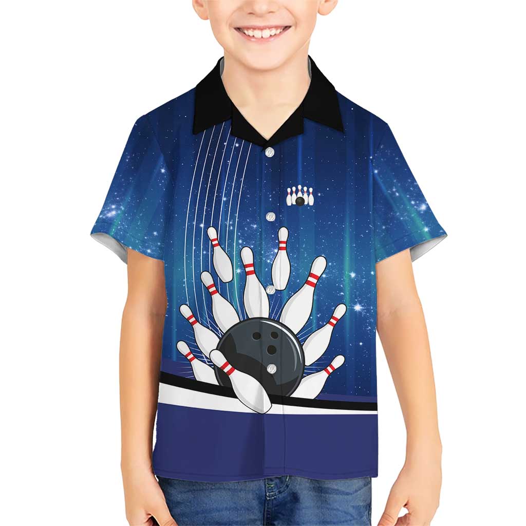 Custom Galaxy Bowling Hawaiian Shirt with Striking Pins and Ball Design - Wonder Print Shop