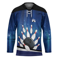 Custom Galaxy Bowling Hockey Jersey with Striking Pins and Ball Design - Wonder Print Shop