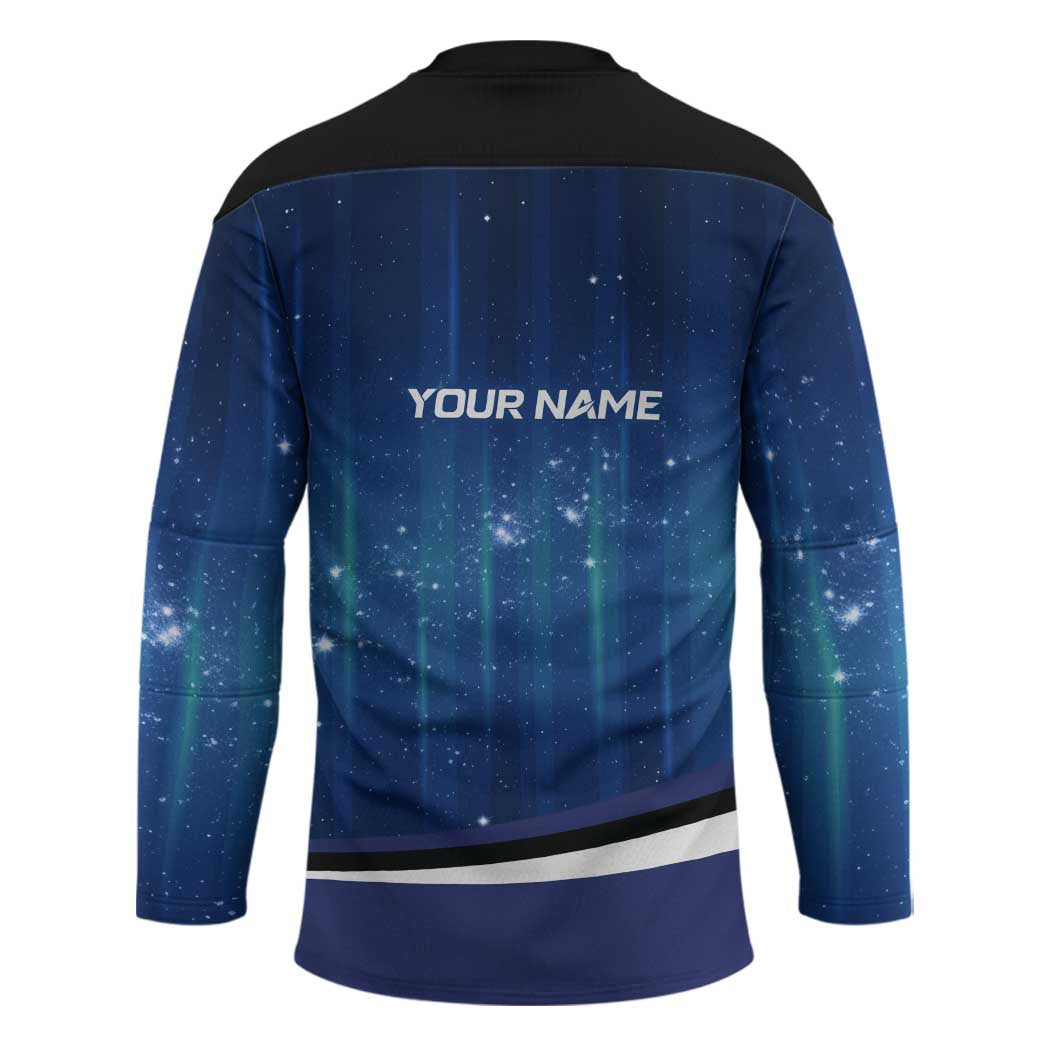 Custom Galaxy Bowling Hockey Jersey with Striking Pins and Ball Design - Wonder Print Shop