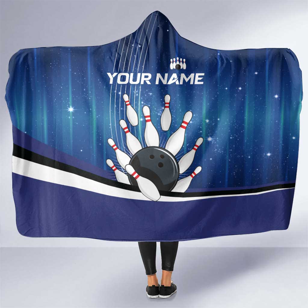 Custom Galaxy Bowling Hooded Blanket with Striking Pins and Ball Design - Wonder Print Shop
