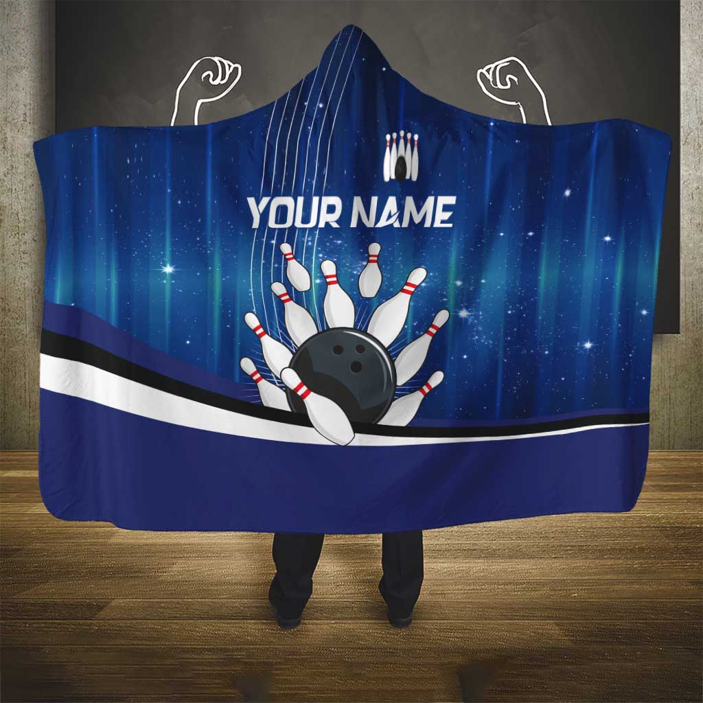 Custom Galaxy Bowling Hooded Blanket with Striking Pins and Ball Design - Wonder Print Shop
