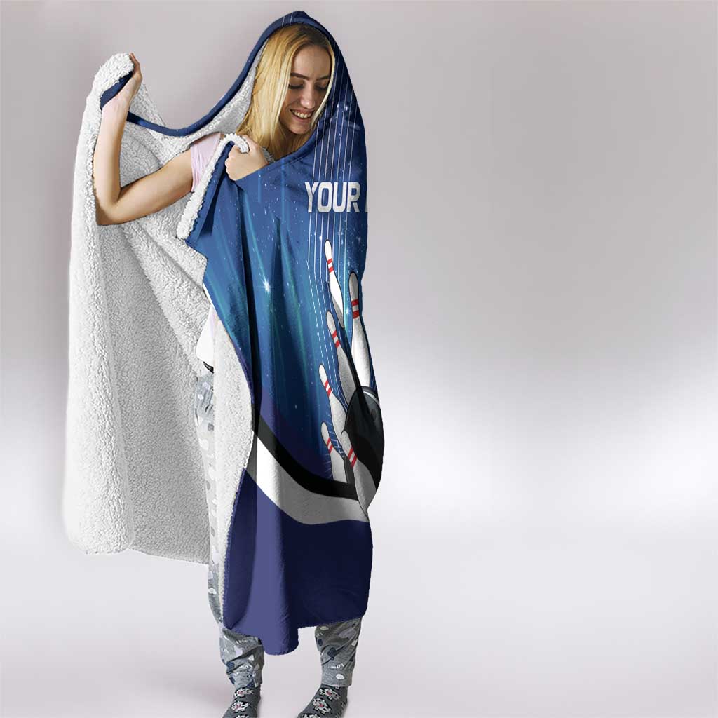 Custom Galaxy Bowling Hooded Blanket with Striking Pins and Ball Design - Wonder Print Shop