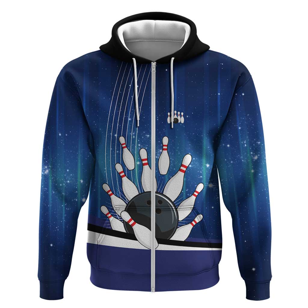 Custom Galaxy Bowling Hoodie with Striking Pins and Ball Design - Wonder Print Shop