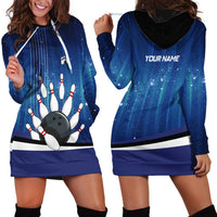 Custom Galaxy Bowling Hoodie Dress with Striking Pins and Ball Design - Wonder Print Shop