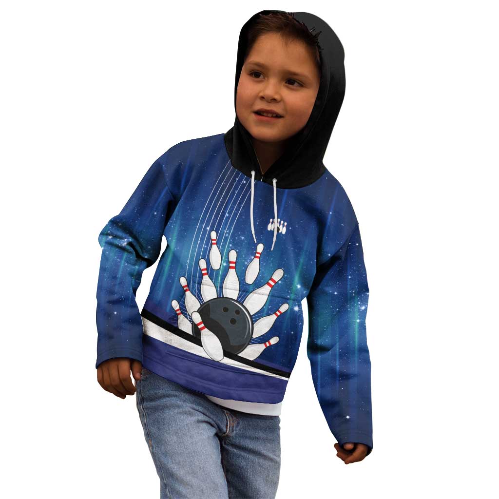 Custom Galaxy Bowling Kid Hoodie with Striking Pins and Ball Design - Wonder Print Shop