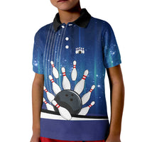 Custom Galaxy Bowling Kid Polo Shirt with Striking Pins and Ball Design - Wonder Print Shop