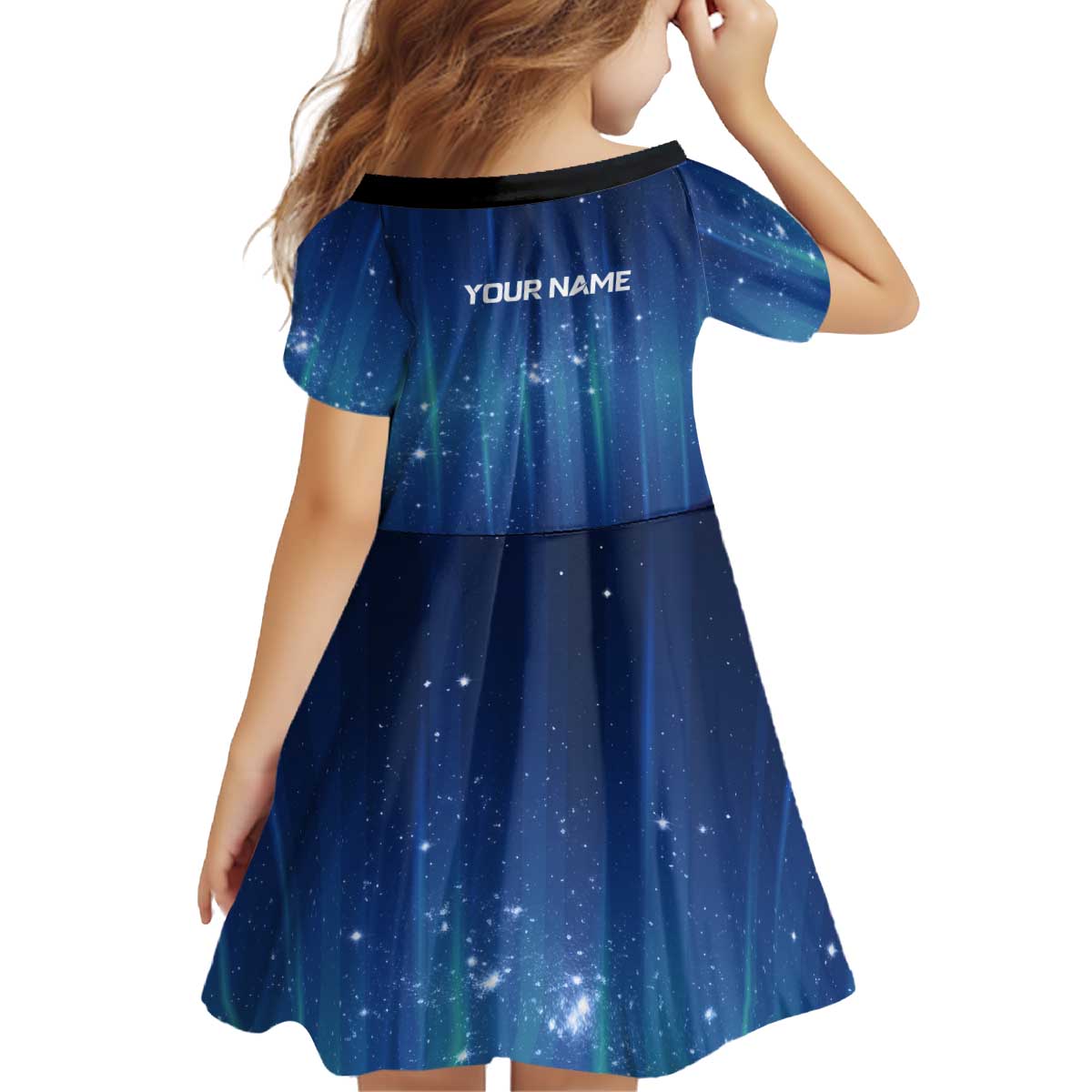 Custom Galaxy Bowling Kid Short Sleeve Dress with Striking Pins and Ball Design - Wonder Print Shop
