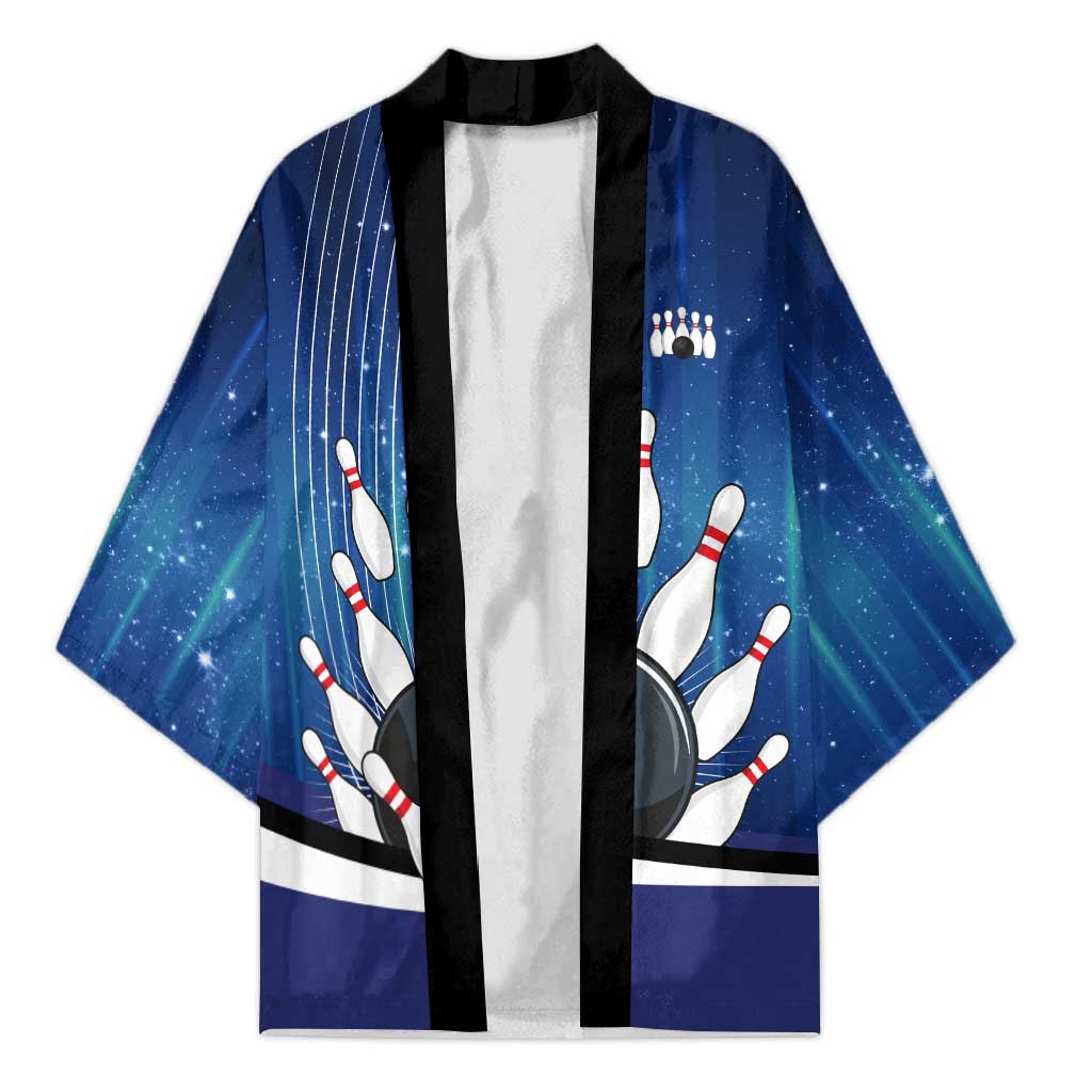 Custom Galaxy Bowling Kimono with Striking Pins and Ball Design - Wonder Print Shop