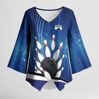 Custom Galaxy Bowling Kimono Sleeve Blouse with Striking Pins and Ball Design - Wonder Print Shop
