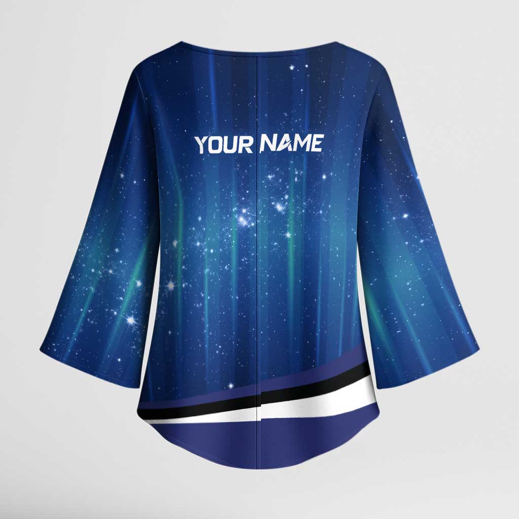 Custom Galaxy Bowling Kimono Sleeve Blouse with Striking Pins and Ball Design - Wonder Print Shop