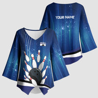 Custom Galaxy Bowling Kimono Sleeve Blouse with Striking Pins and Ball Design - Wonder Print Shop