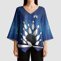 Custom Galaxy Bowling Kimono Sleeve Blouse with Striking Pins and Ball Design - Wonder Print Shop