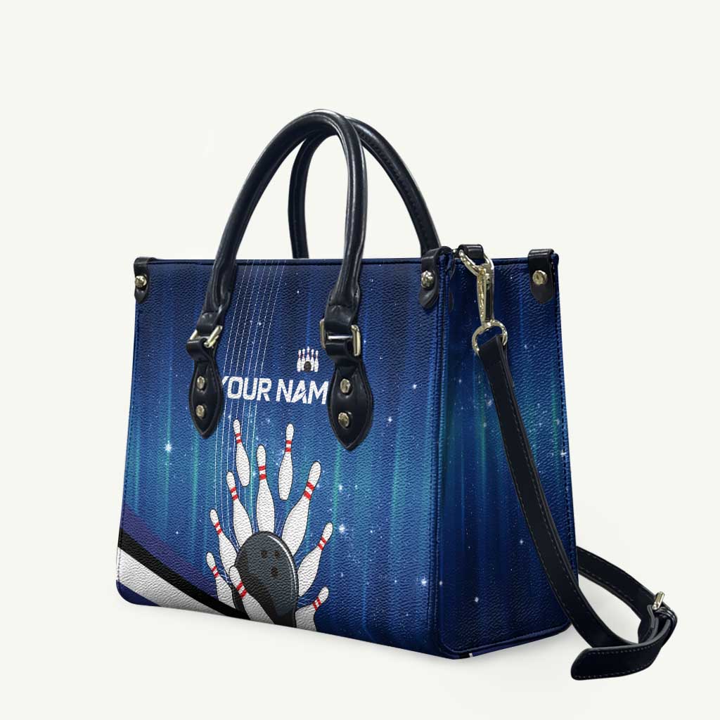 Custom Galaxy Bowling Leather Bag with Striking Pins and Ball Design - Wonder Print Shop