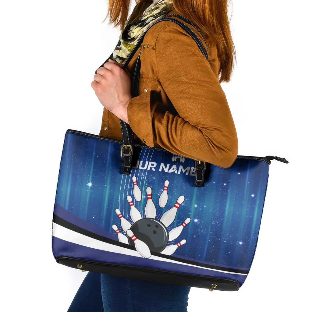 Custom Galaxy Bowling Leather Tote Bag with Striking Pins and Ball Design - Wonder Print Shop