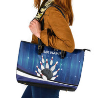 Custom Galaxy Bowling Leather Tote Bag with Striking Pins and Ball Design - Wonder Print Shop