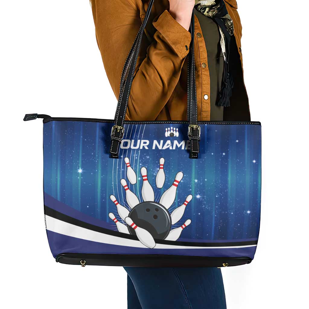 Custom Galaxy Bowling Leather Tote Bag with Striking Pins and Ball Design - Wonder Print Shop