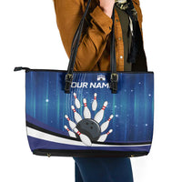 Custom Galaxy Bowling Leather Tote Bag with Striking Pins and Ball Design - Wonder Print Shop