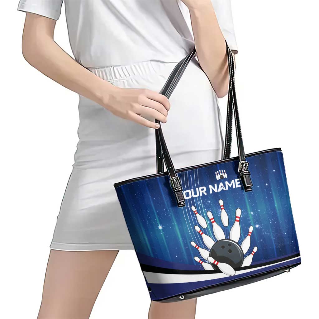 Custom Galaxy Bowling Leather Tote Bag with Striking Pins and Ball Design - Wonder Print Shop