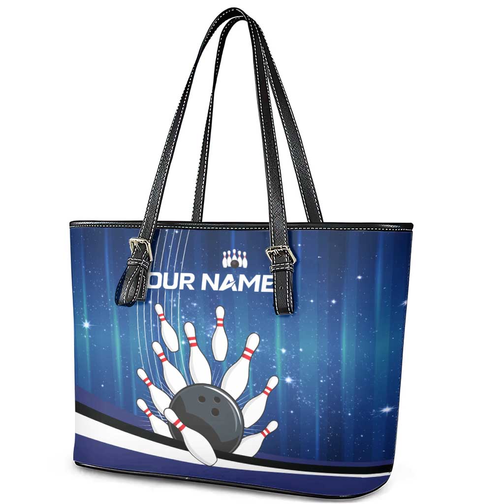 Custom Galaxy Bowling Leather Tote Bag with Striking Pins and Ball Design - Wonder Print Shop