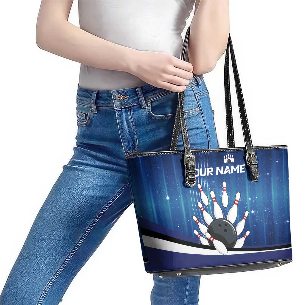 Custom Galaxy Bowling Leather Tote Bag with Striking Pins and Ball Design - Wonder Print Shop