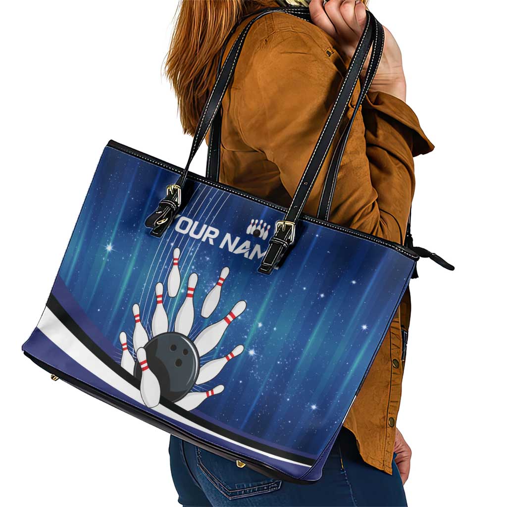 Custom Galaxy Bowling Leather Tote Bag with Striking Pins and Ball Design - Wonder Print Shop